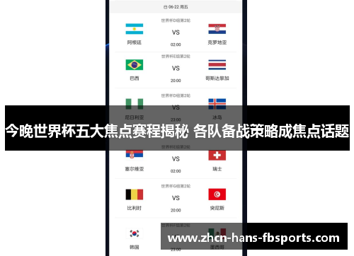 今晚世界杯五大焦点赛程揭秘 各队备战策略成焦点话题