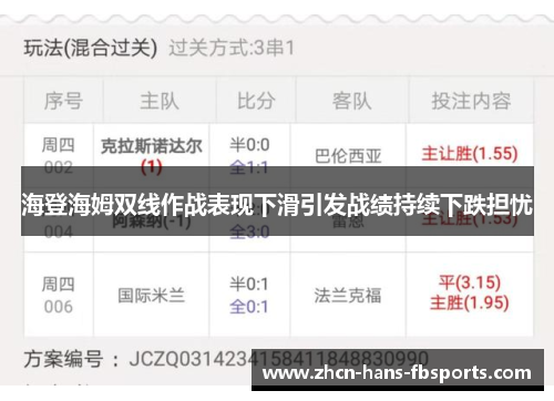 海登海姆双线作战表现下滑引发战绩持续下跌担忧